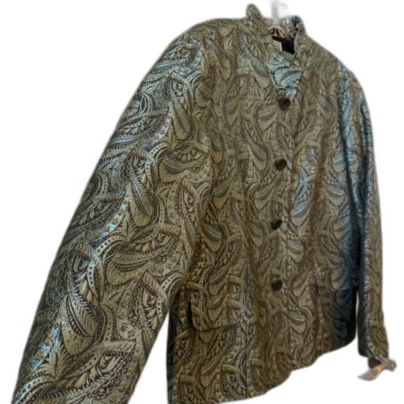 Chico's Formal Jacket Paisley w/ Good Thread w/ Leopard Interior & Cuffs Buttons - Picture 3 of 12